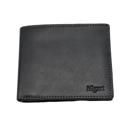 Migant Design black leather wallet in box 100% Genuine Black Cow Leather Wallet - 9 Credit Card Slots 2 Note Compartments and Secure Coin Pocket - Migant