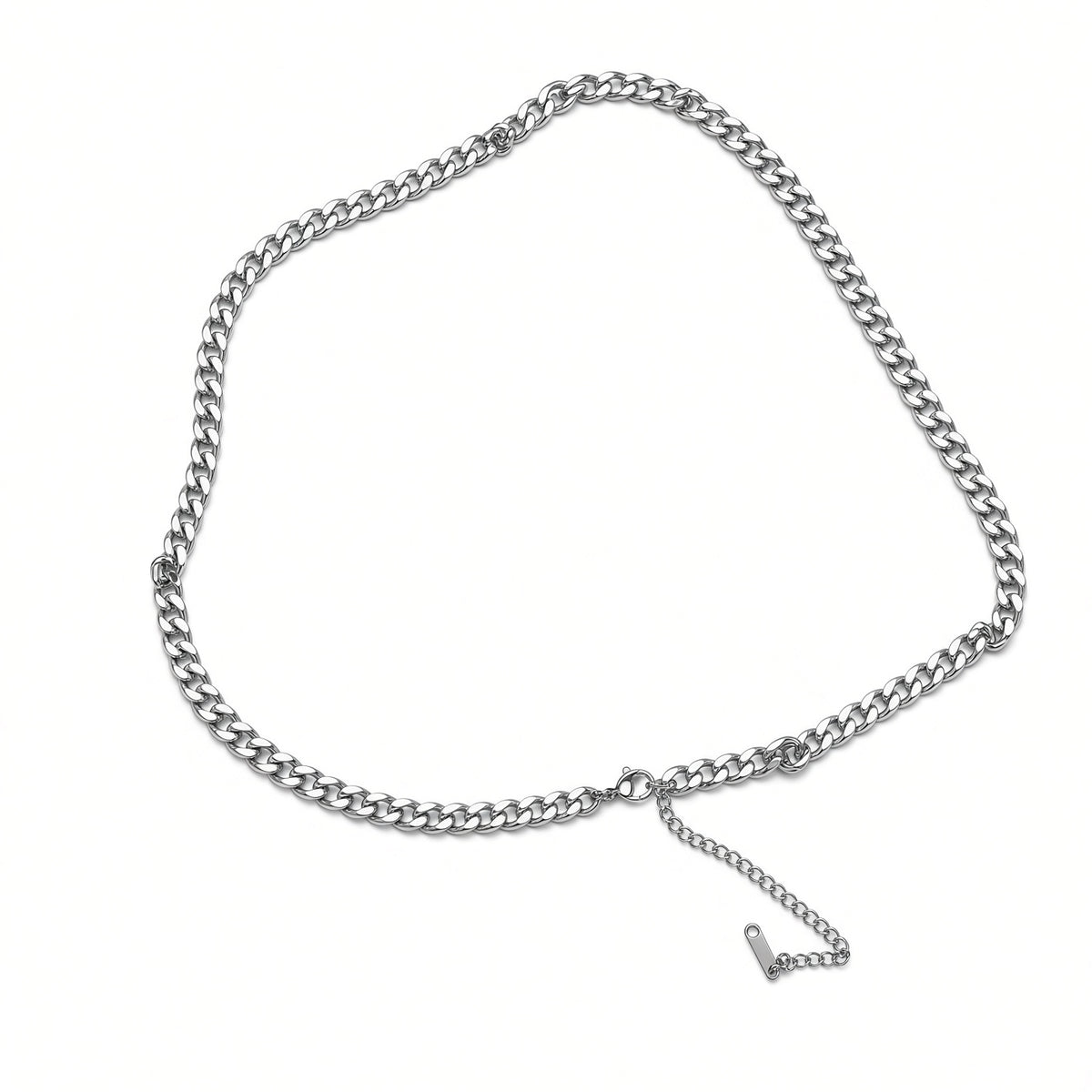 Men's silver-tone curb chain necklace with adjustable extension chain