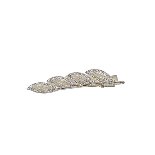 Migant Crystal Leaf Hair Clip – Gold & Silver Pearls