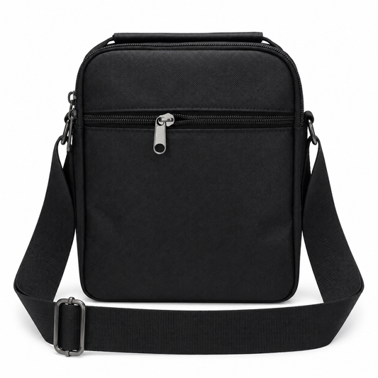 Across 5112 black multi-compartment crossbody shoulder bag rear view on white background