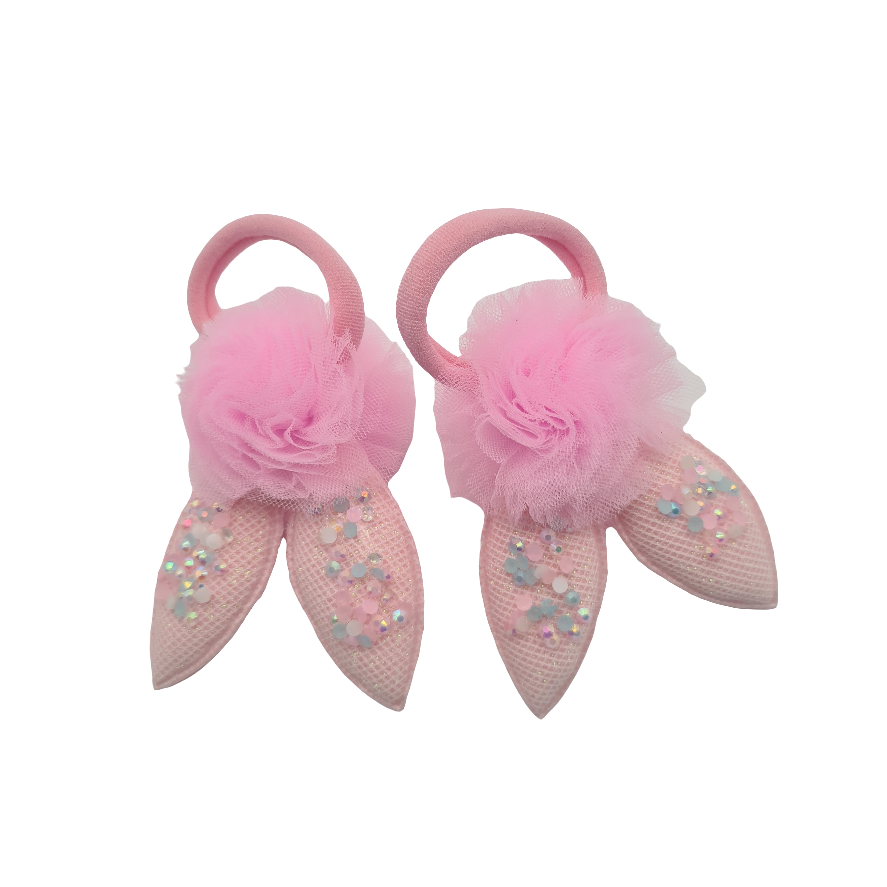 Migant Cute Bunny Ear Pom Pom Hair Ties – Set of 4 Colors