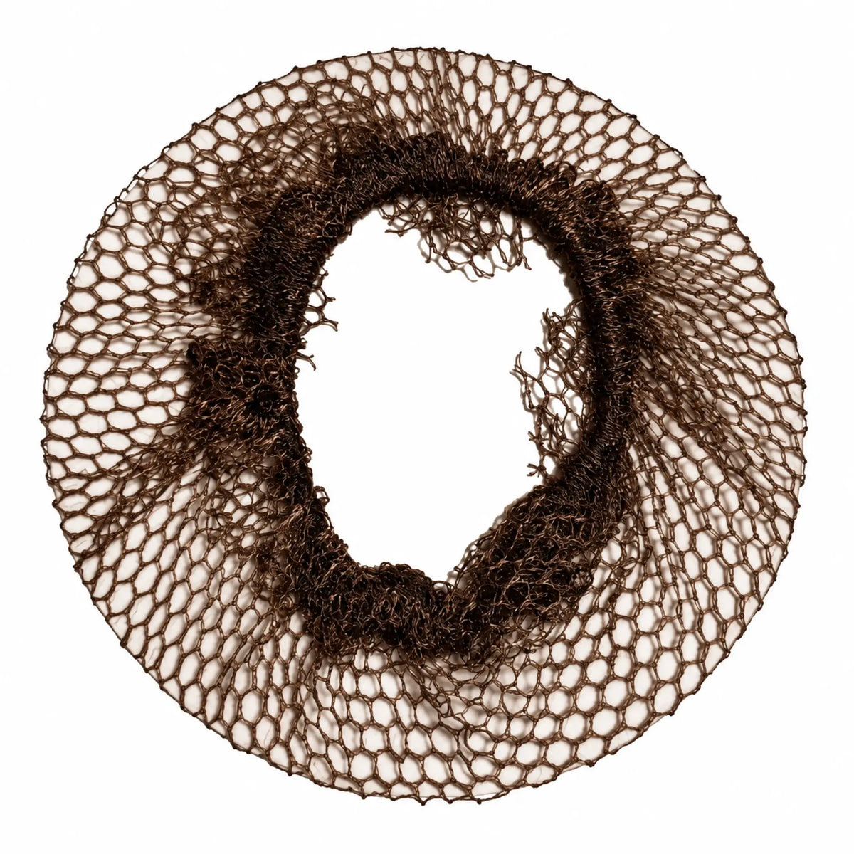 Brown fine mesh hair bun net gathered elastic opening