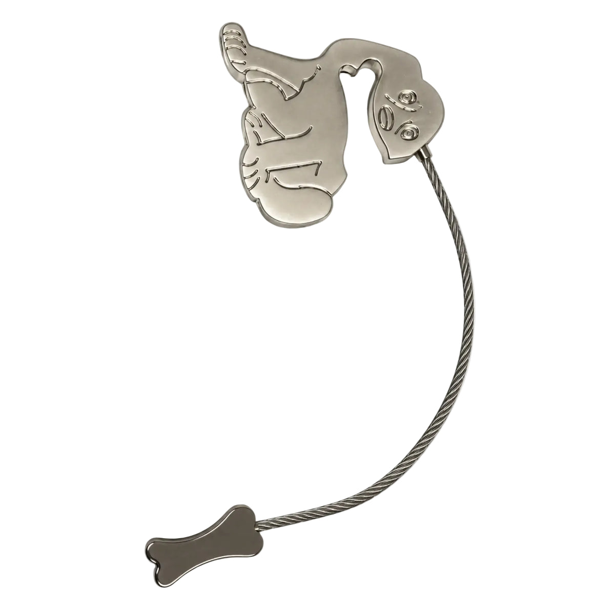 Silver-tone dog-shaped metal cable keyring open