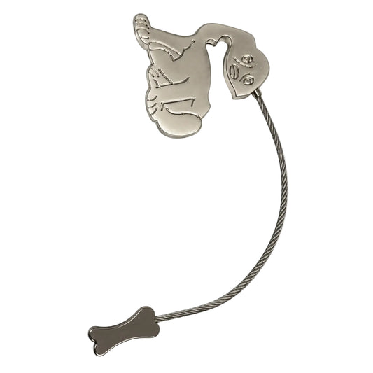 Silver-tone dog-shaped metal cable keyring open
