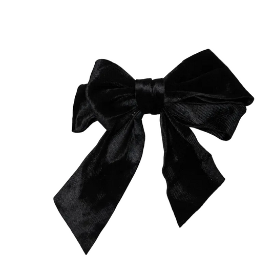 Migant black bow hair clip – satin bow close-up