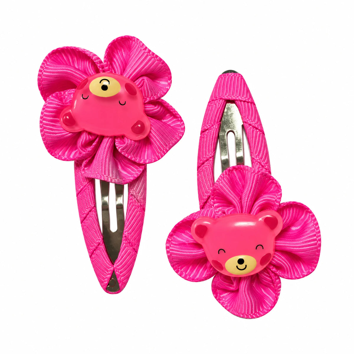 Hot pink kids animal flower hair clips, matching pair