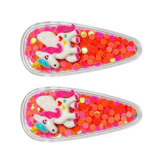 Kids unicorn sequin snap hair clips, matching pair