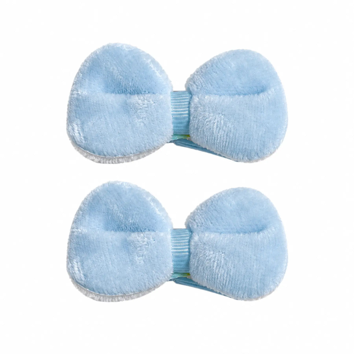 Kids light blue soft velvet bow hair clips, matching pair
