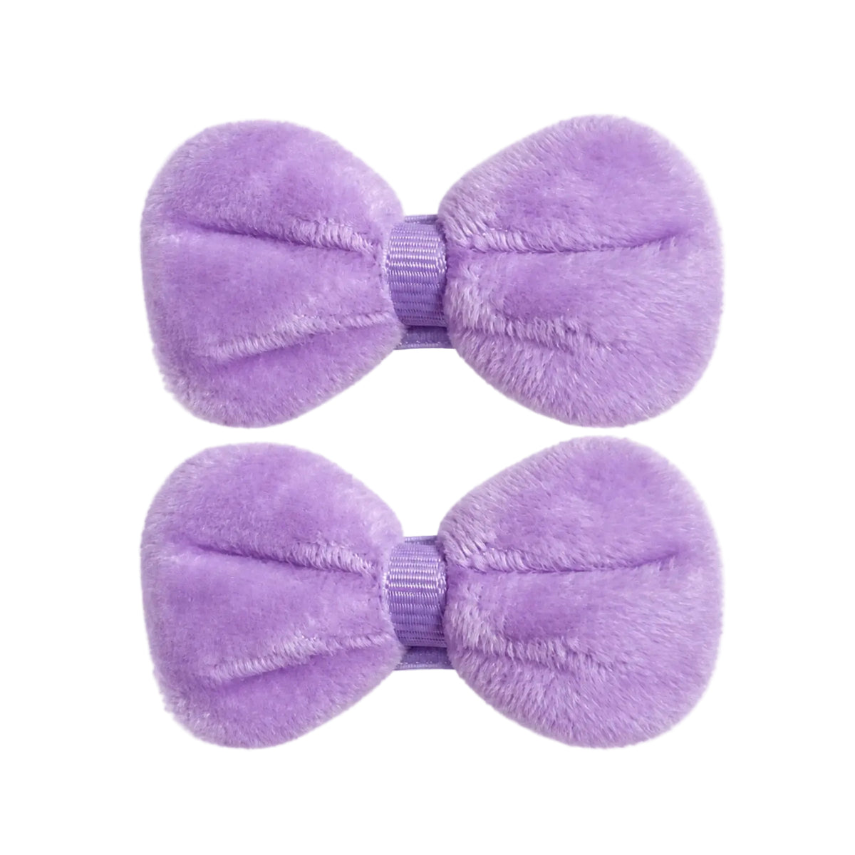 Kids lilac soft velvet bow hair clips, matching pair