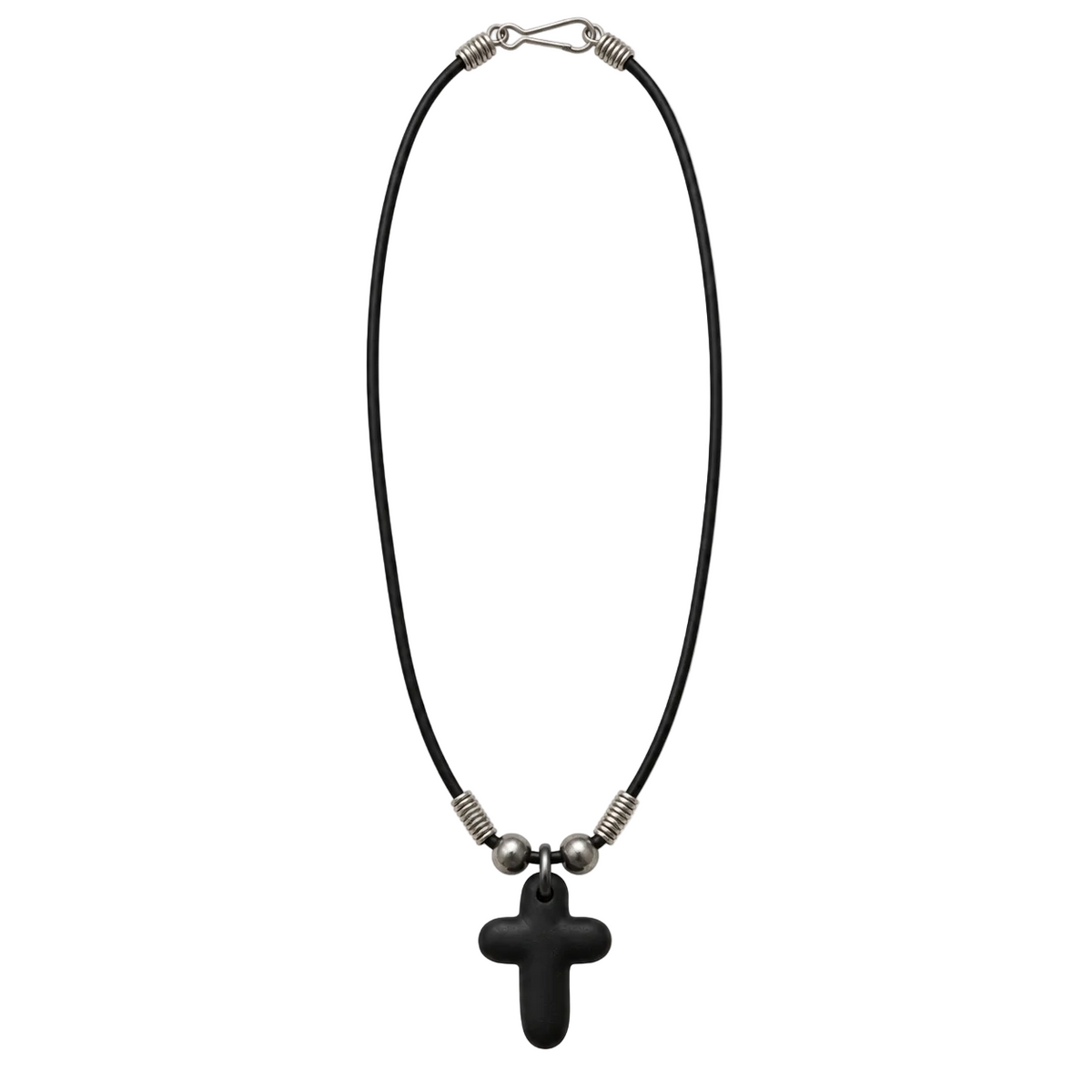 Migant men's black cord necklace with matte black cross pendant