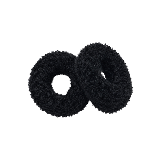 Migant black fuzzy plush hair ties – pair