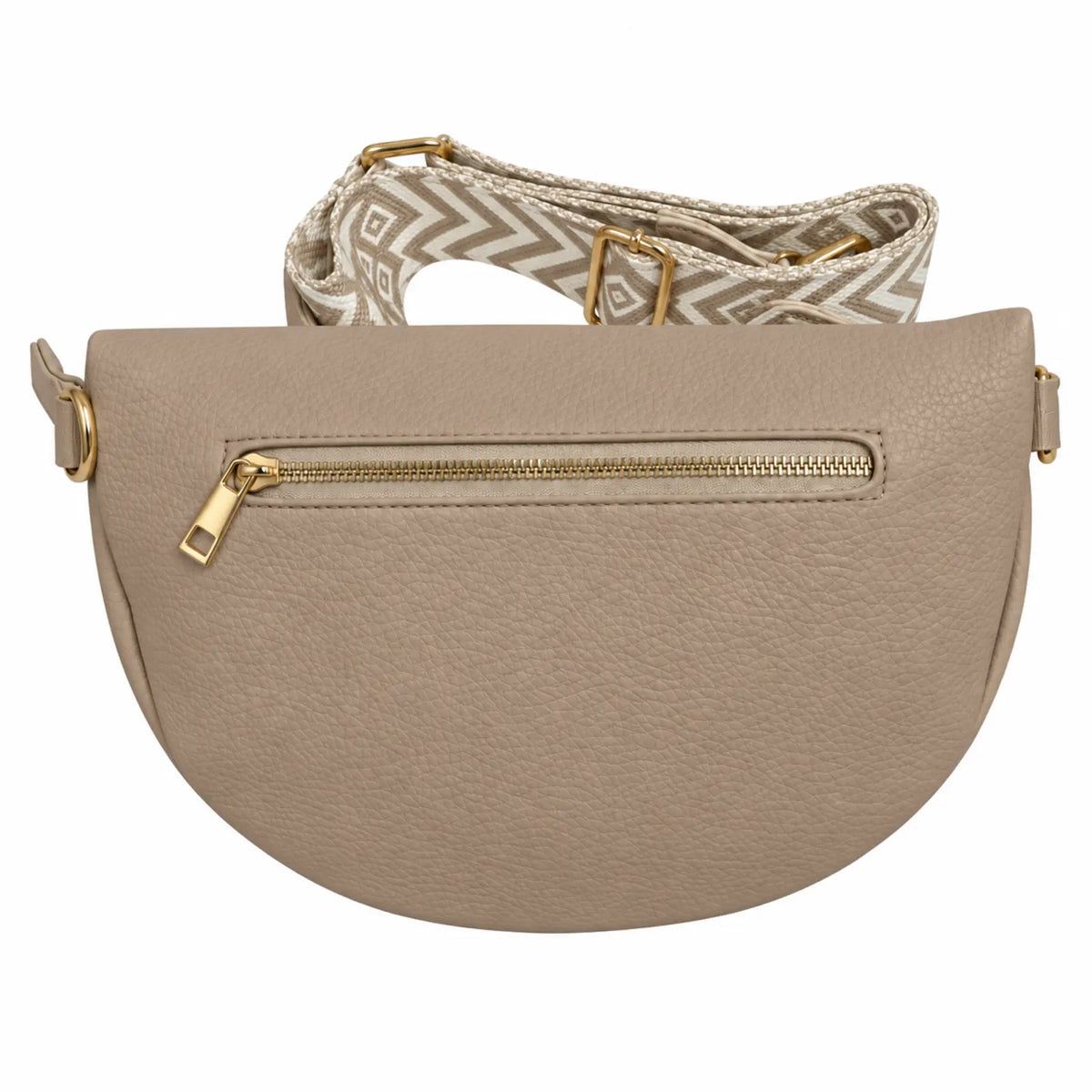 Migant women's taupe faux leather crescent crossbody bag – rear pocket view