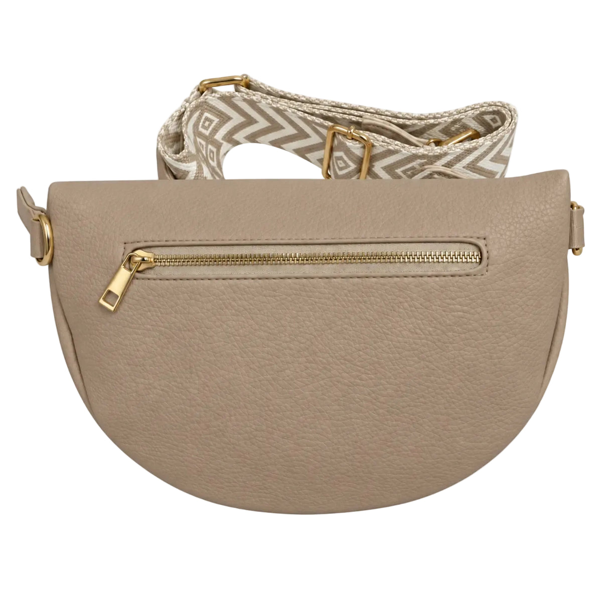Migant women's taupe faux leather crescent crossbody bag – rear pocket view
