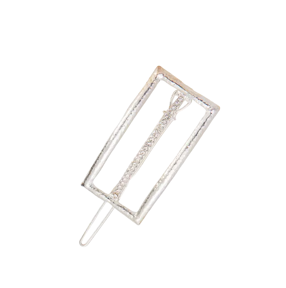 Migant silver rectangular crystal frame hair barrette