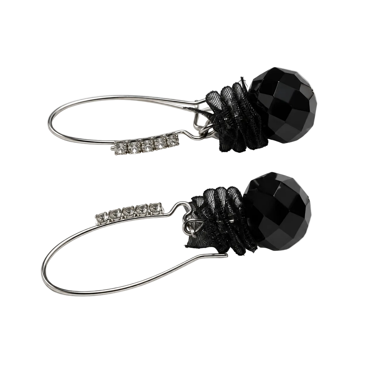 Migant women's black faceted bead drop earrings angled view