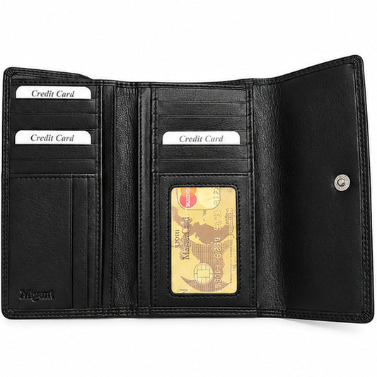 Migant women's black long wallet interior view