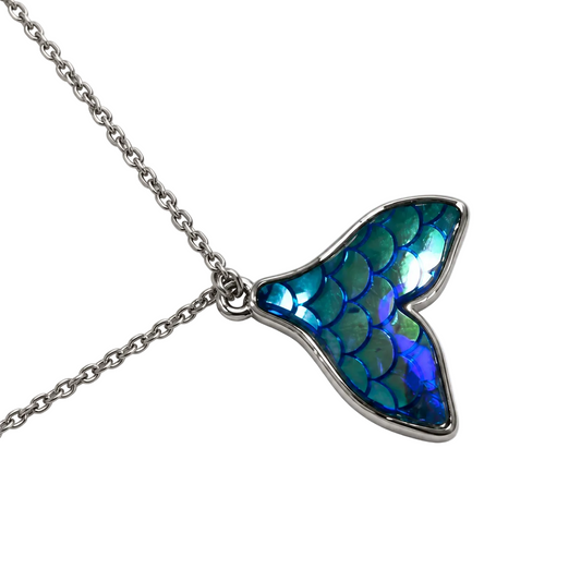 Migant women's iridescent mermaid-tail necklace pendant detail