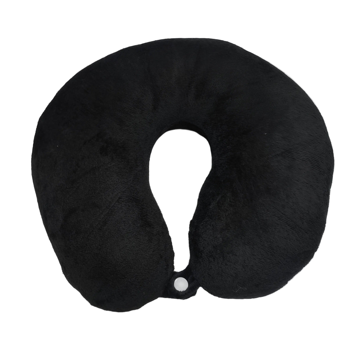 Black U-shaped travel pillow on a white background