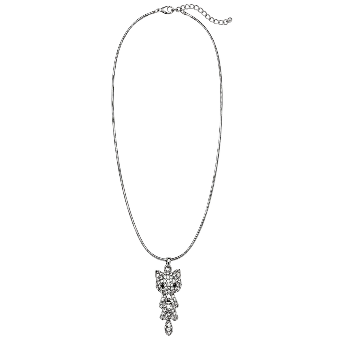 Silver-tone articulated crystal cat pendant necklace