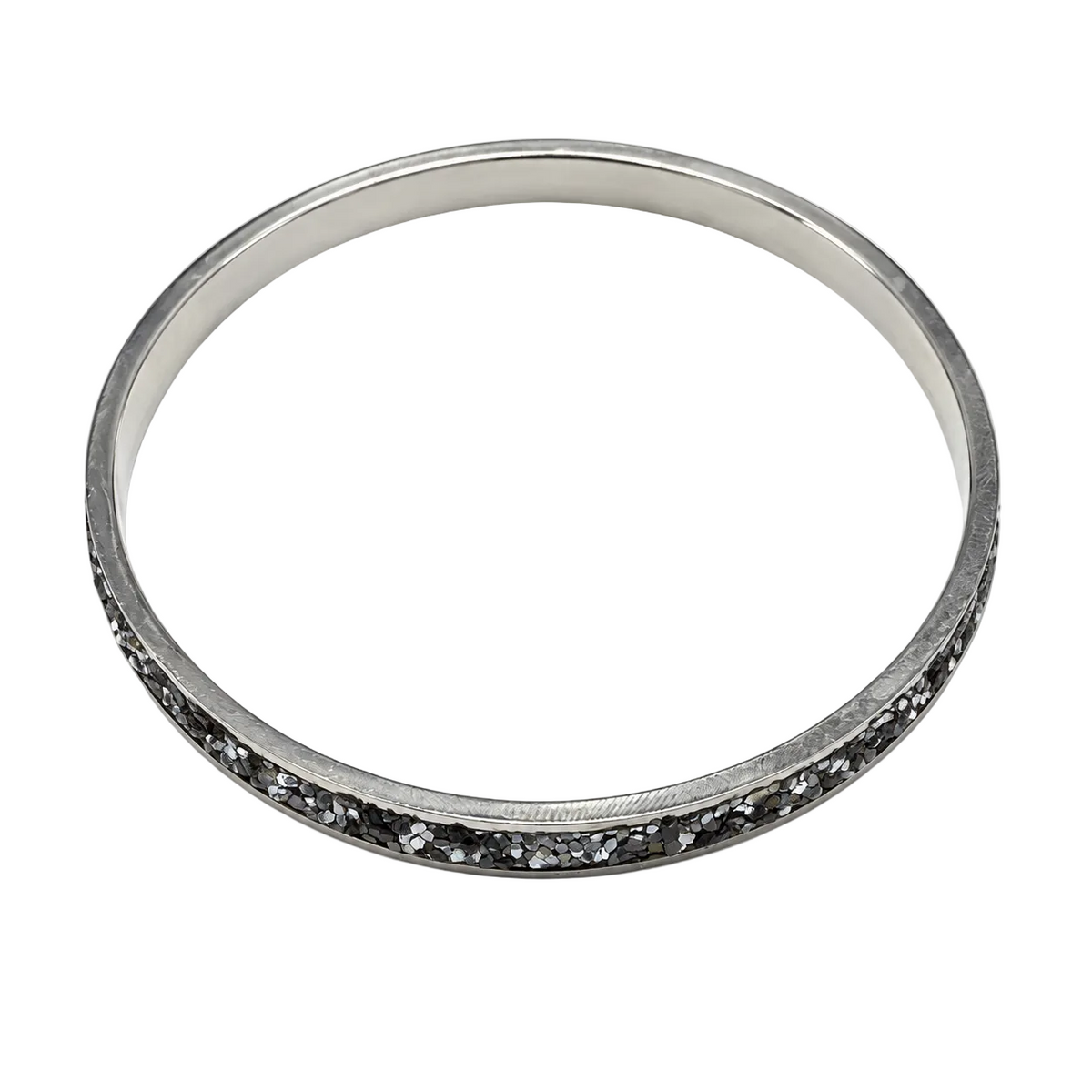 Women's slim silver-tone bangle with dark crystal-chip detail