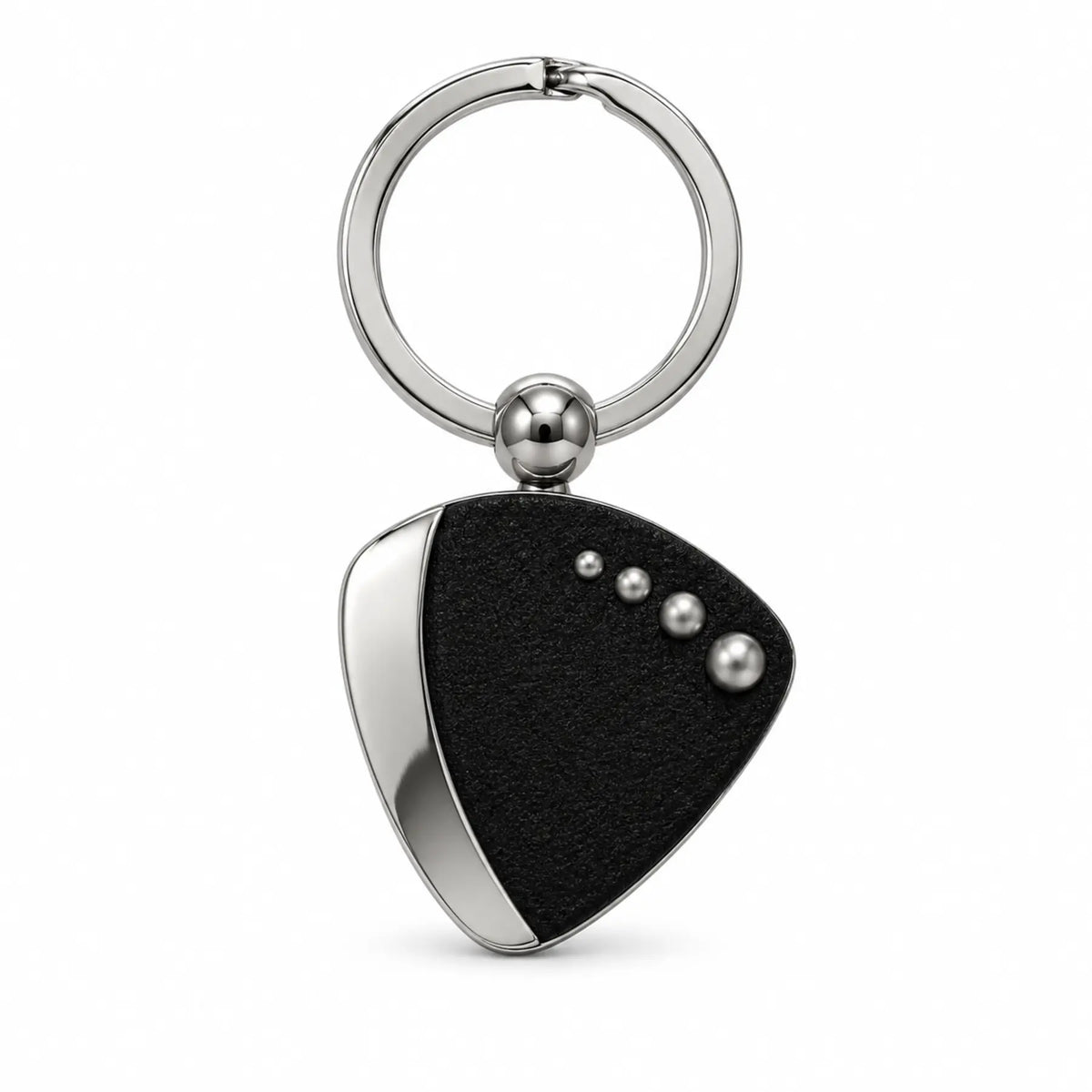 Men's black and silver rounded triangle stud keyring