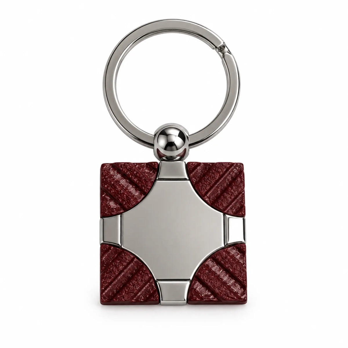 Men's burgundy and silver square corner keyring