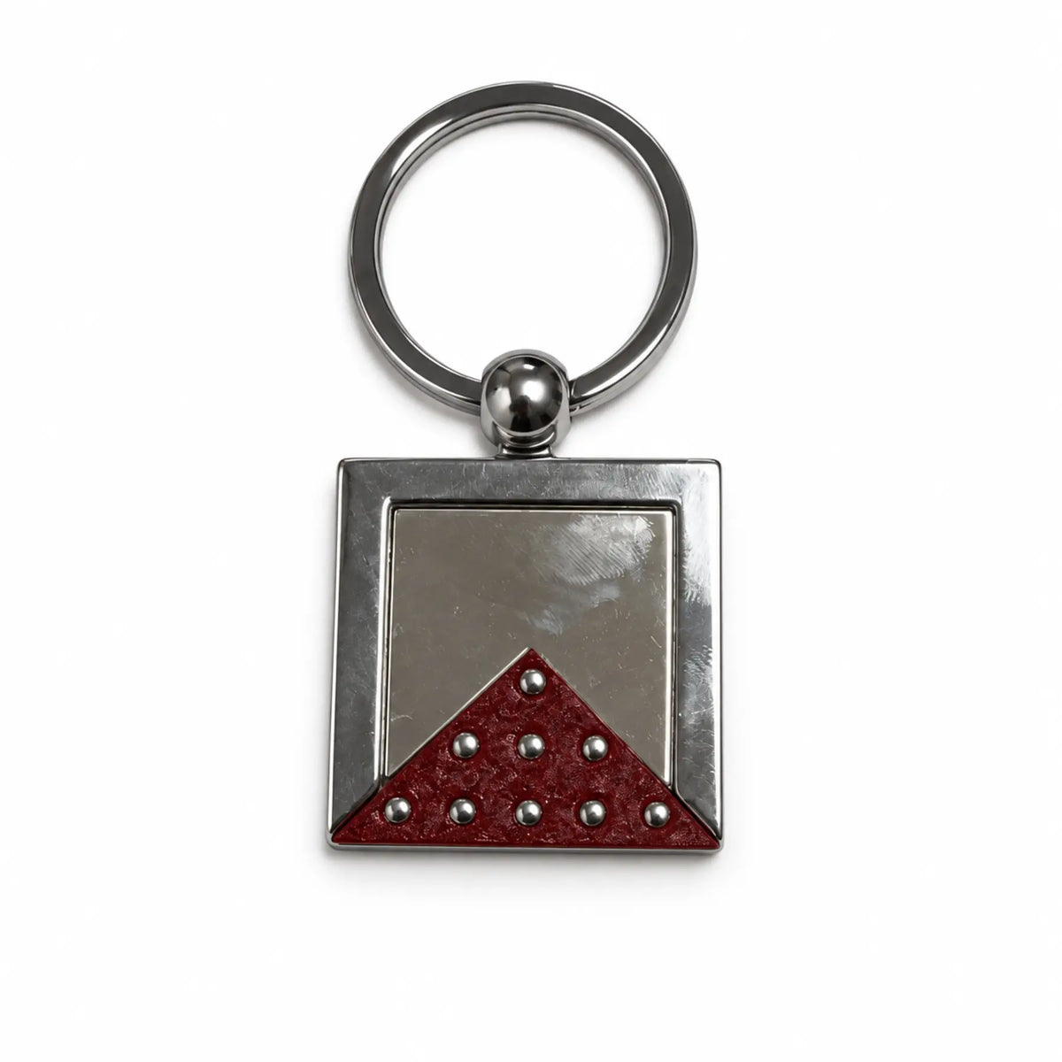 Men's burgundy and silver square stud keyring