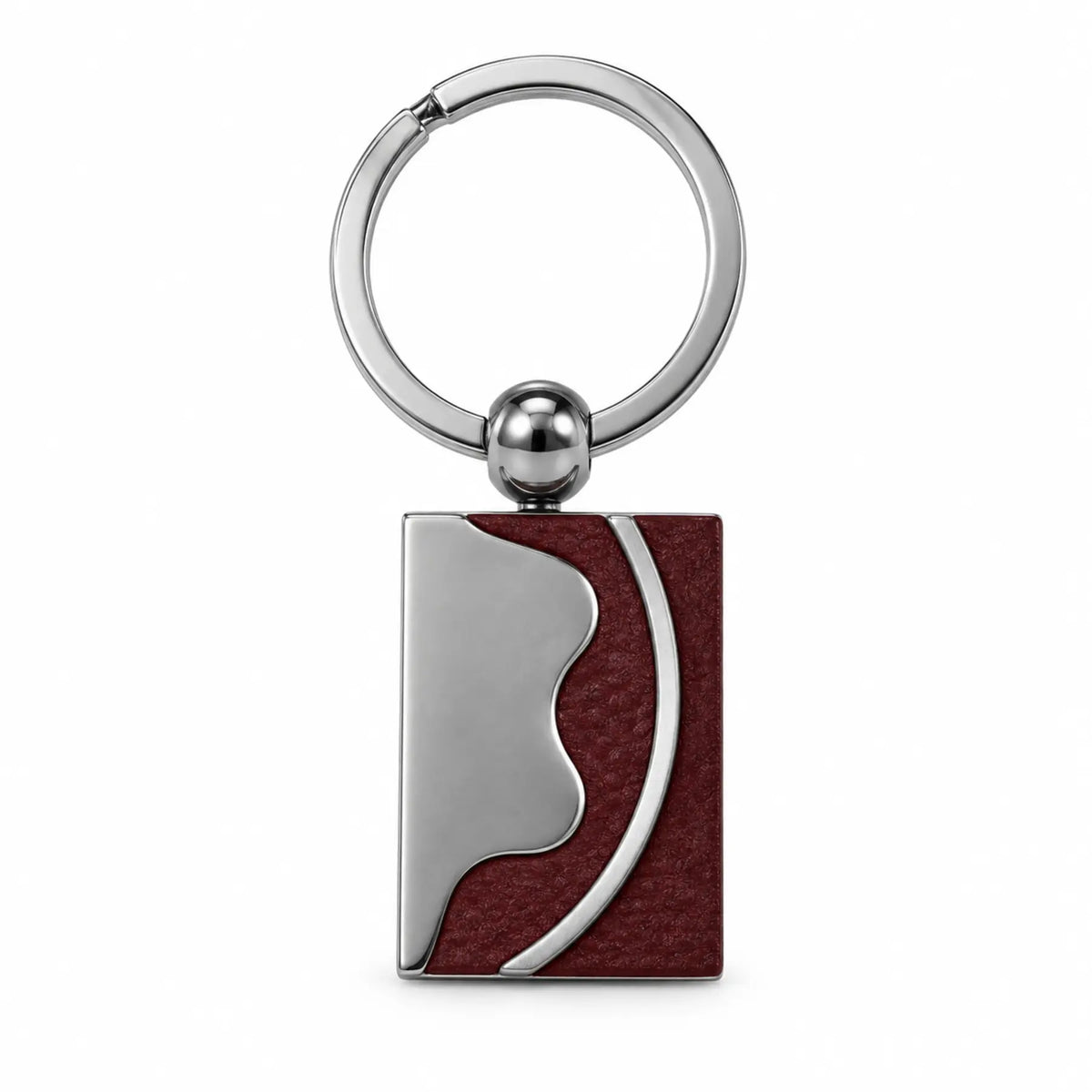 Men's burgundy and silver curved rectangular keyring