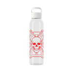 Load image into Gallery viewer, White water bottle with red skull design on a white background
