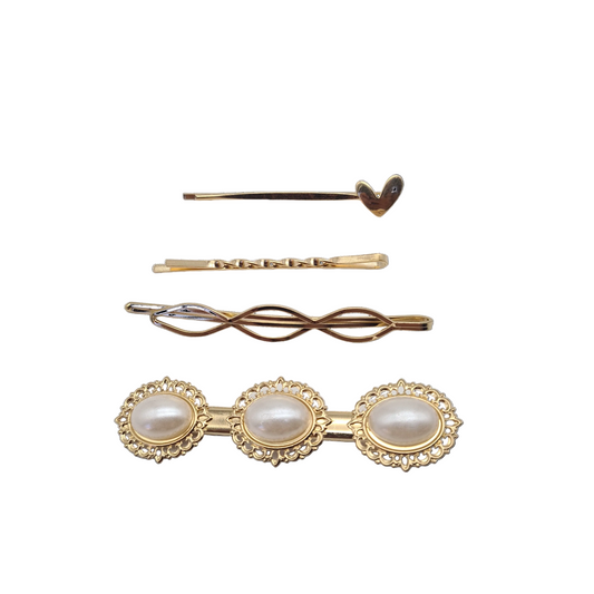 Migant Gold Pearl Heart Hair Pins Set – 4 Pieces