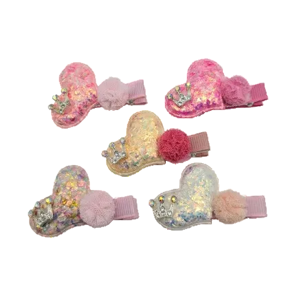 Migant Child Heart & Crown Glitter Hair Clips