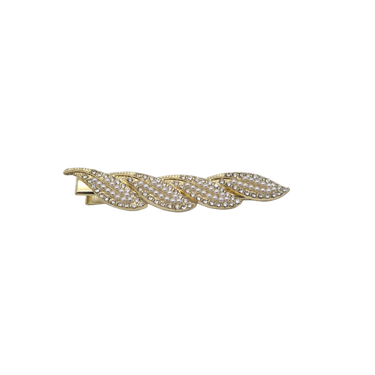 Migant Crystal Leaf Hair Clip – Gold & Silver Pearls