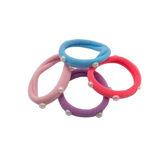 Migant Pearl Embellished Soft Fabric Hair Ties – Set of 4 Colors