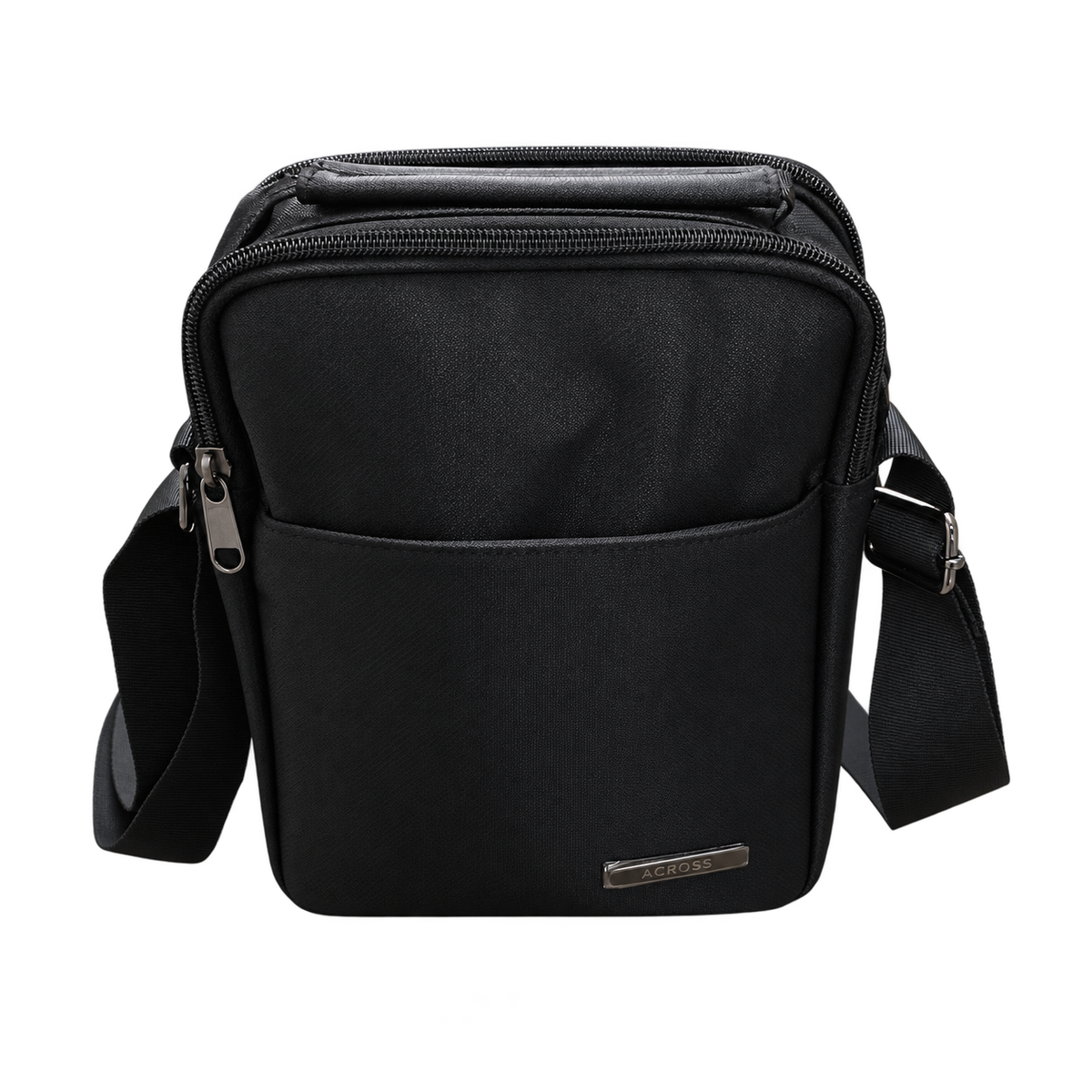 Across 5112 black multi-compartment crossbody shoulder bag front view on white background