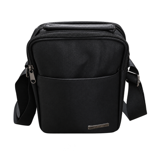 Across 5112 black multi-compartment crossbody shoulder bag front view on white background