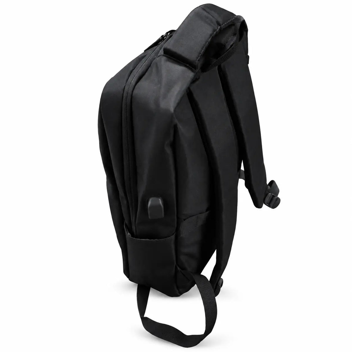 Across Black Everyday Backpack – side with external port