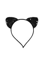 Load image into Gallery viewer, A black sequin hair hoop accessory shaped like a cat ear

