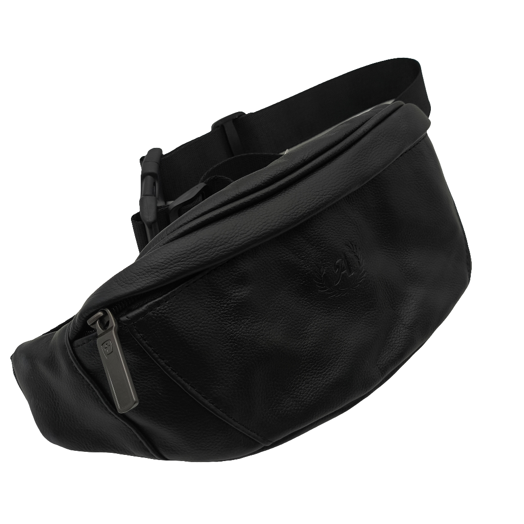 Across Premium Black Leather Waist Bag