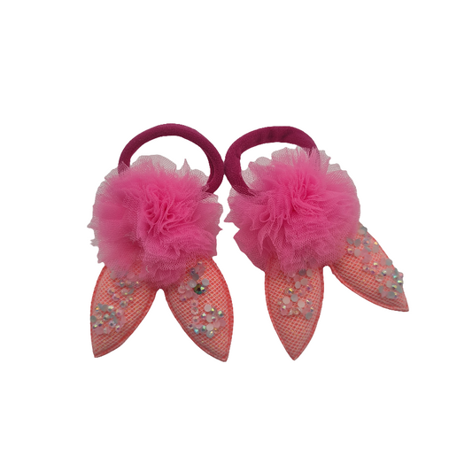 Migant Cute Bunny Ear Pom Pom Hair Ties – Set of 4 Colors