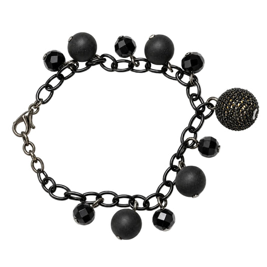 Black charm bracelet with textured mesh-ball detail