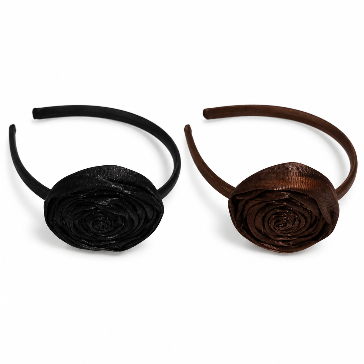 Black and brown satin rose headbands