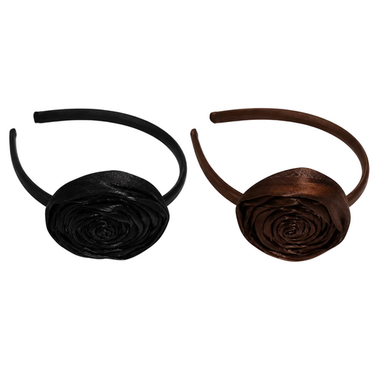 Black and brown satin rose headbands