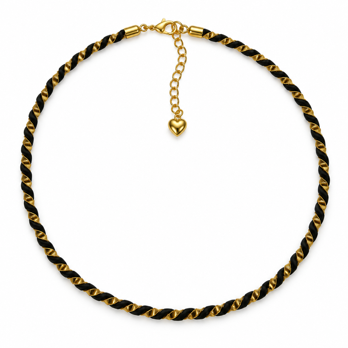 Black and gold twisted cord necklace with heart detail