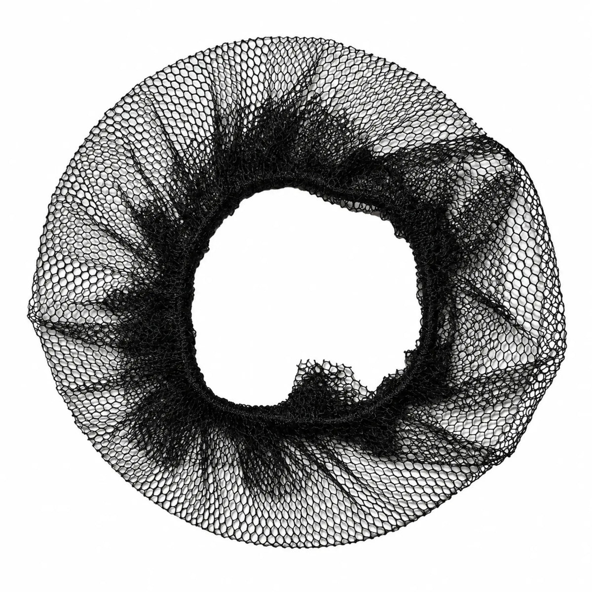 Black fine mesh hair bun net gathered elastic opening