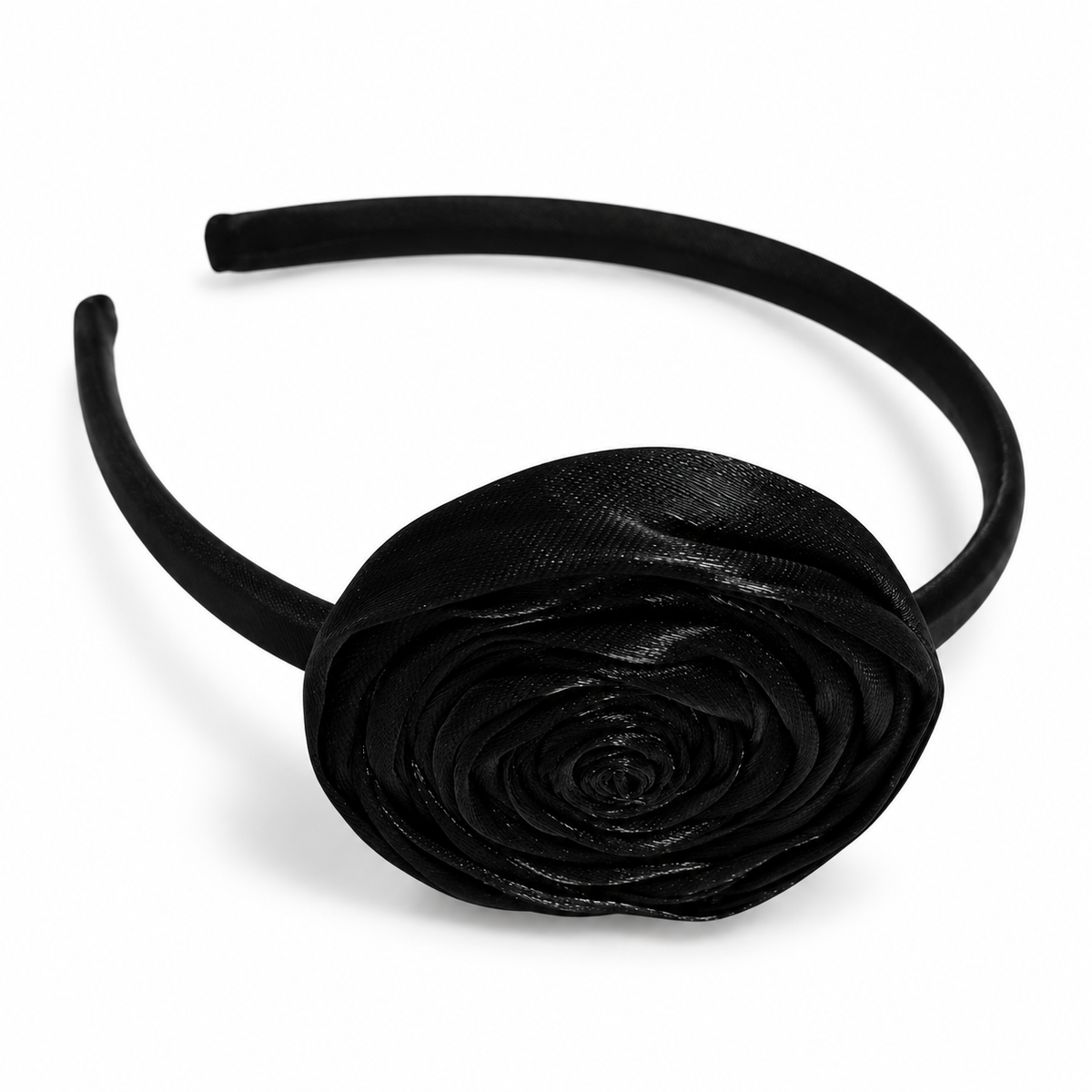 Black satin rose headband