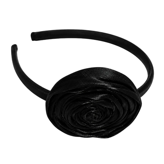 Black satin rose headband