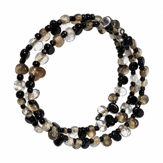 Black clear and smoky three-strand beaded bracelet