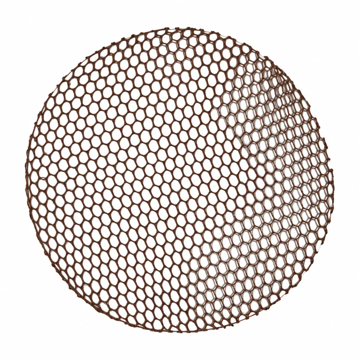 Brown fine mesh hair bun net shown flat