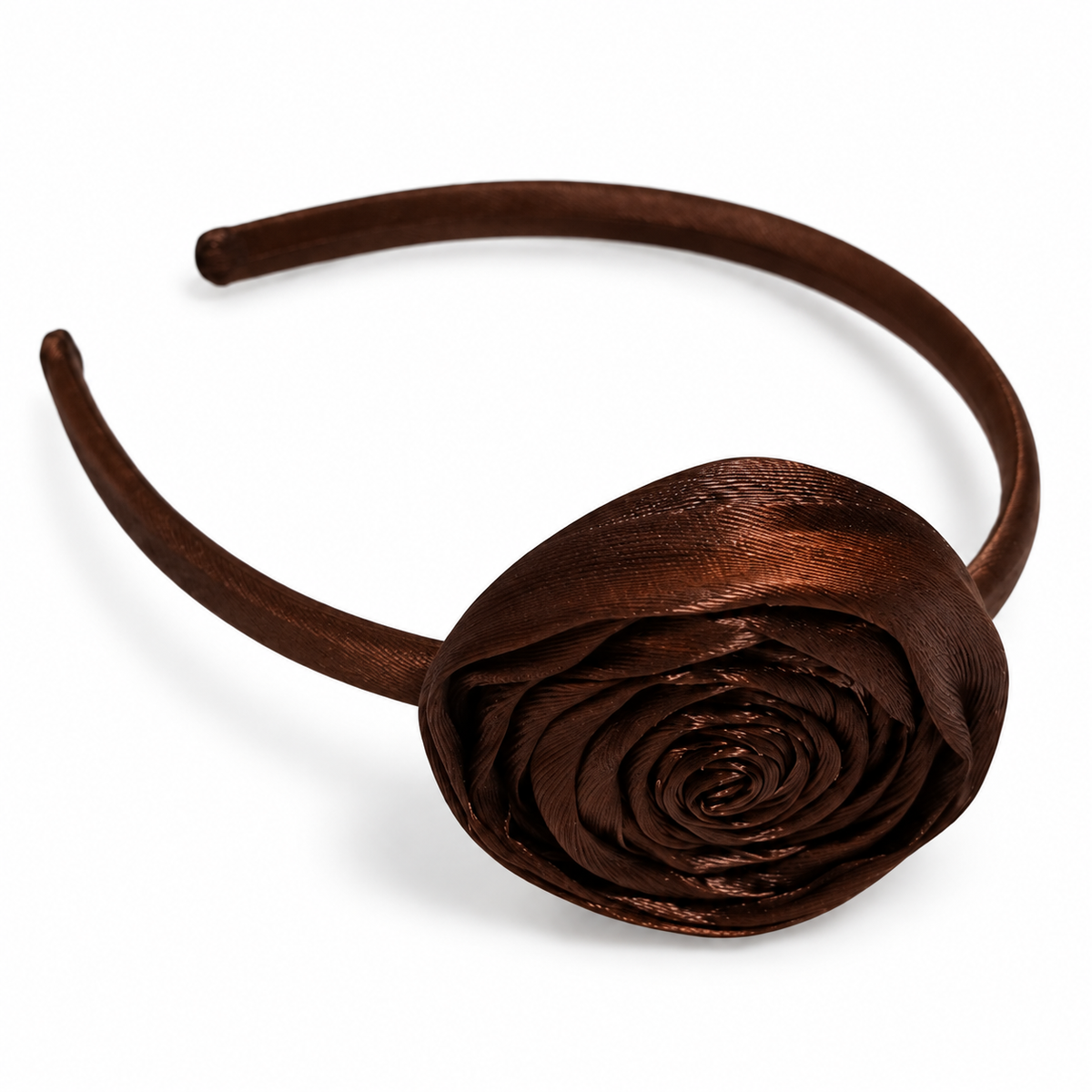 Brown satin rose headband