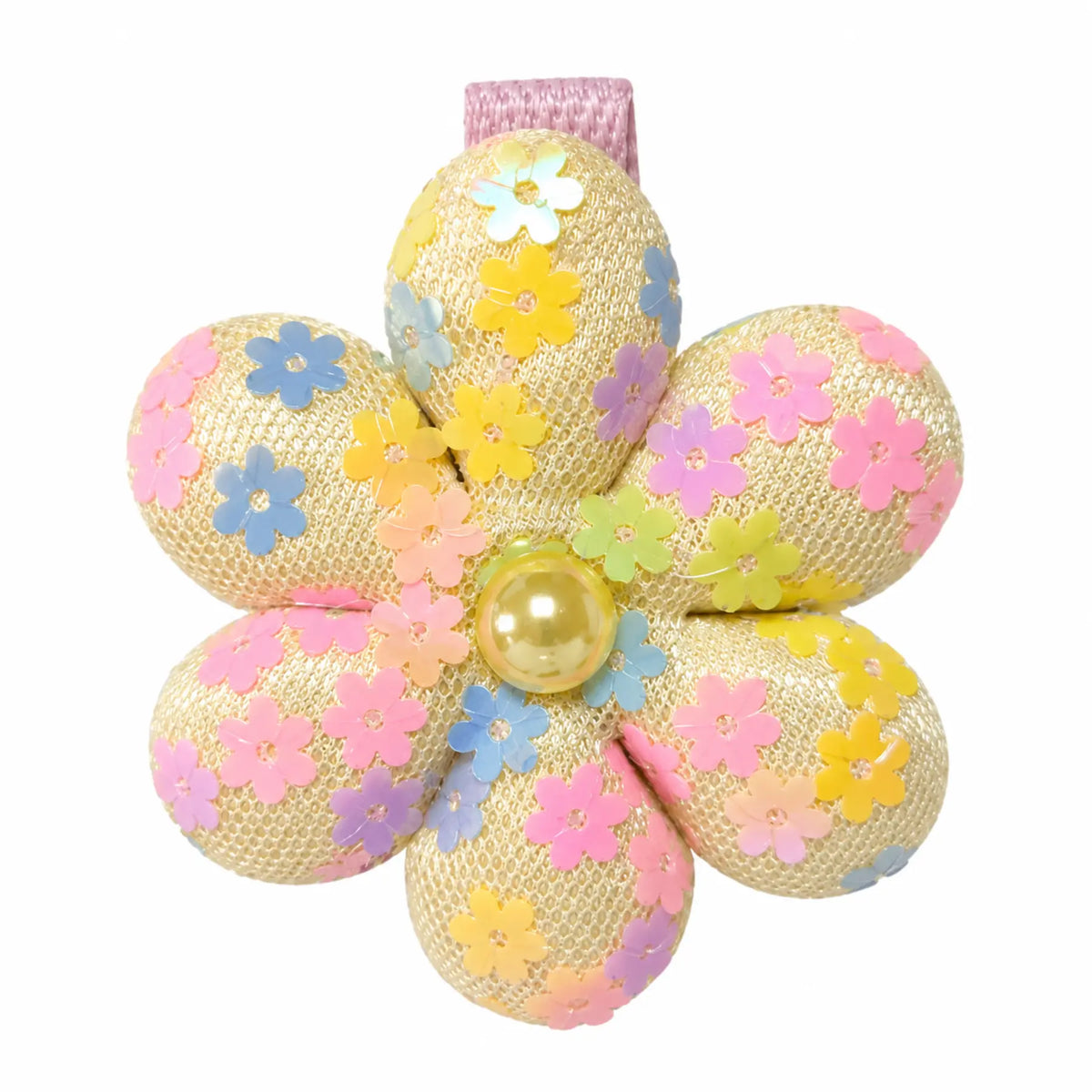 Cream floral mesh flower hair clip with pastel sequins